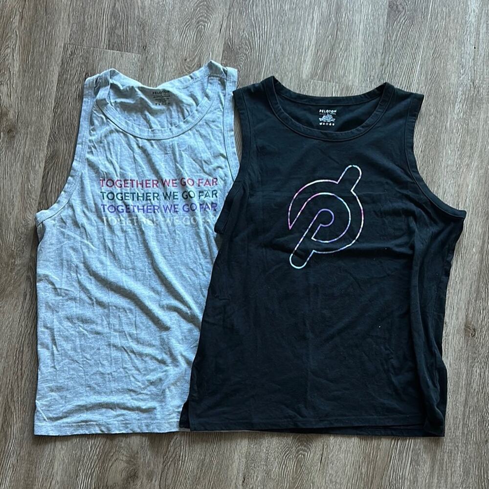 Peloton Black Logo Tank & Light Gray Slogan Tank